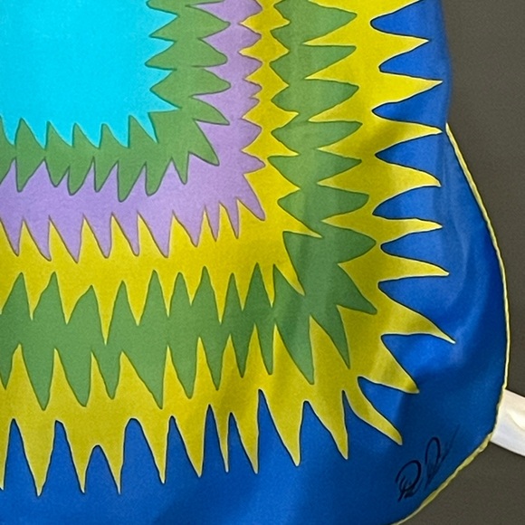 Gorg Vintage Pia Piccini Psychedelic Groovy Print Silk Scarf 26 In Sq Good Cond - Picture 7 of 10